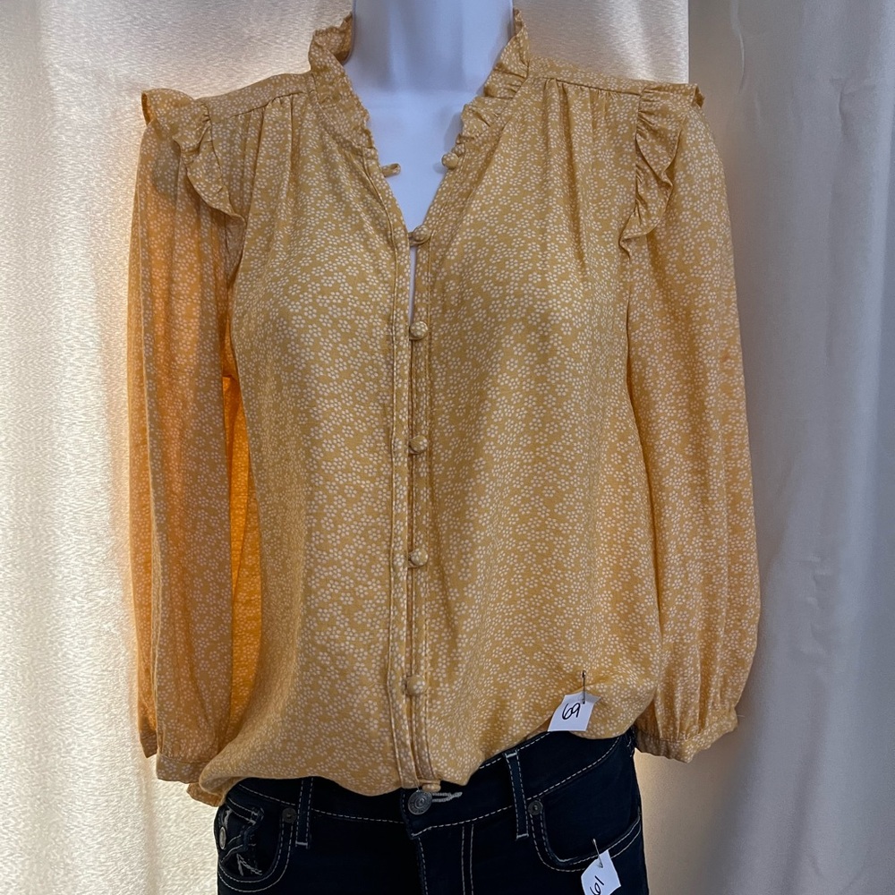 LC Lauren Conrad Mustard Floral Blouse